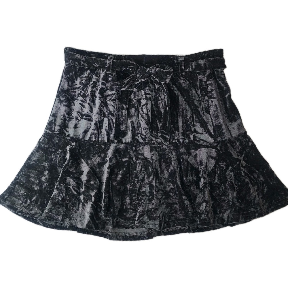 Crushed Velvet Mini Skirt Black Goth Witchy Ruffled Grunge Y2K‎ Belted S Witch